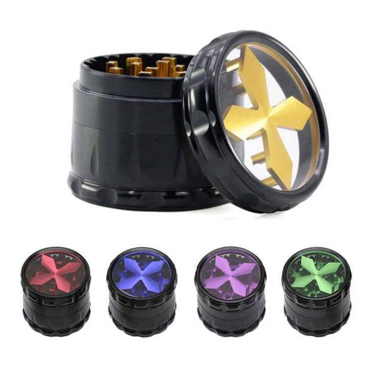 E-7016 Creative transparent window opening Cross chamfering herb weed grinder 