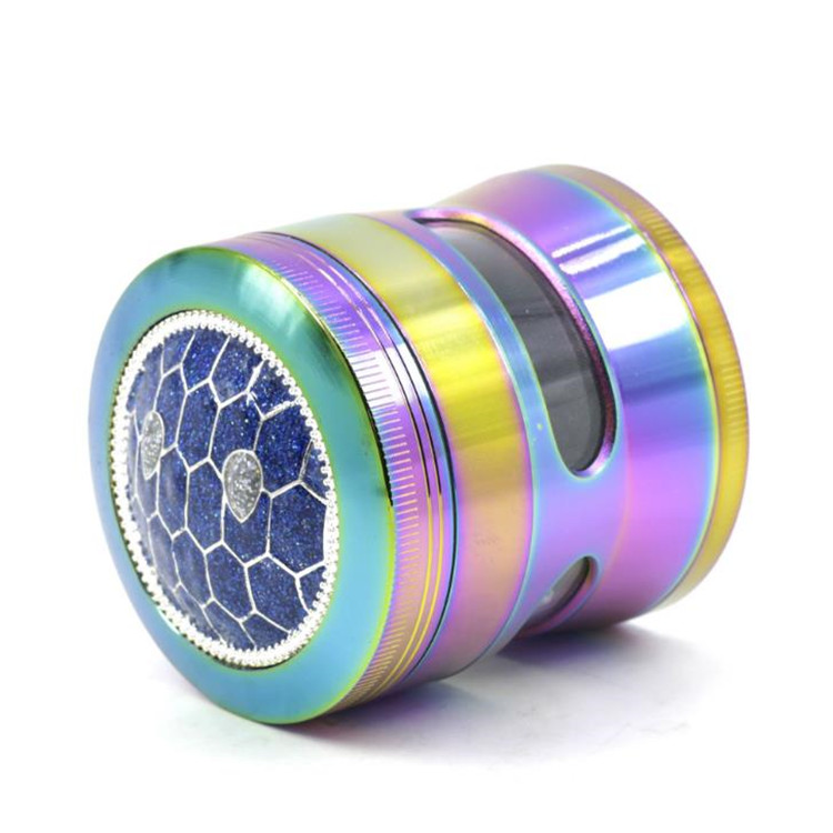  7800IB New sale 60mm 4 parts diamond side window colorful ice blue zinc herb grinder