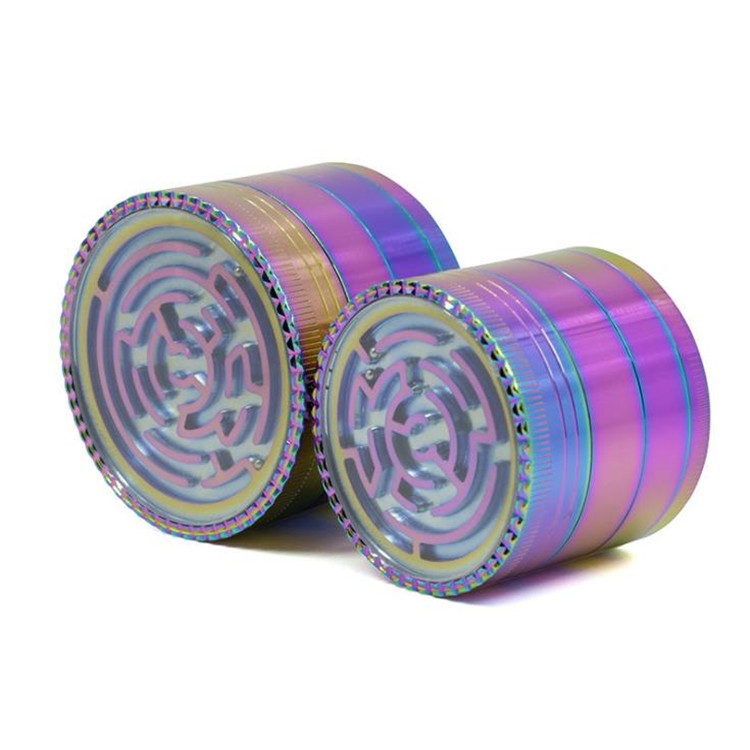 G7702 4 piece 63mm 52mm iceblue rainbow zinc alloy maze herb weed grinders for smoking 
