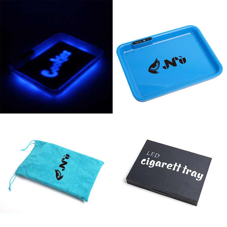 Factory Wholesale custom logo Cookies Rolling Tray Led Light Up Glow Tray Rechargeable Battery Powered LED Rolling Tray 