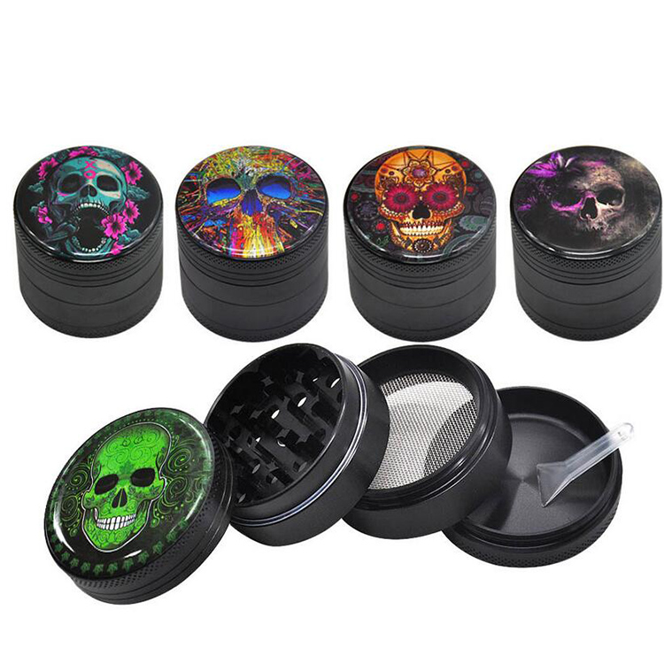 Top quality promotional gifts Custom logo 50MM Dry Manual death skull Metal Herb Weed Grinders 