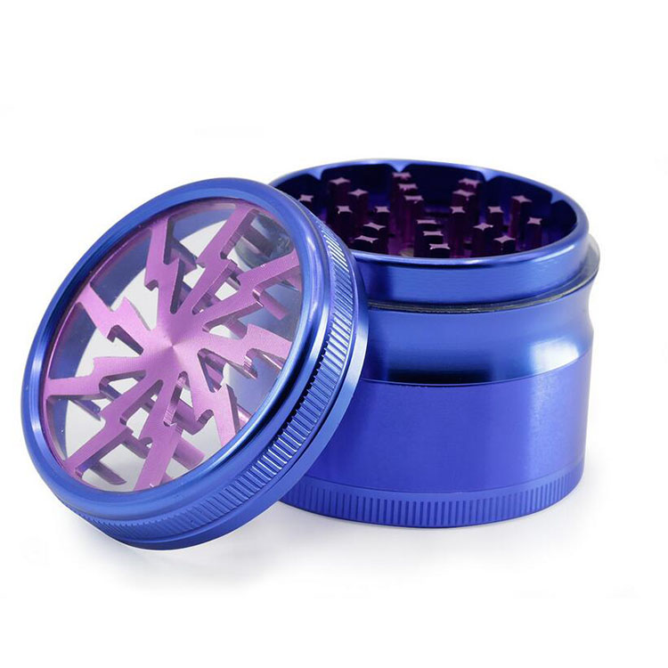 63mm aluminum alloy 4 layers clear top colorful lightning herb grinders tobacco crusher 